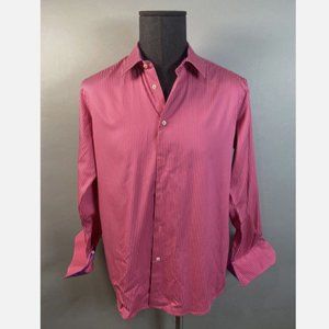 Men's Robert Graham L/S Button Front Shirt Large L - Pink striped 42 16.5